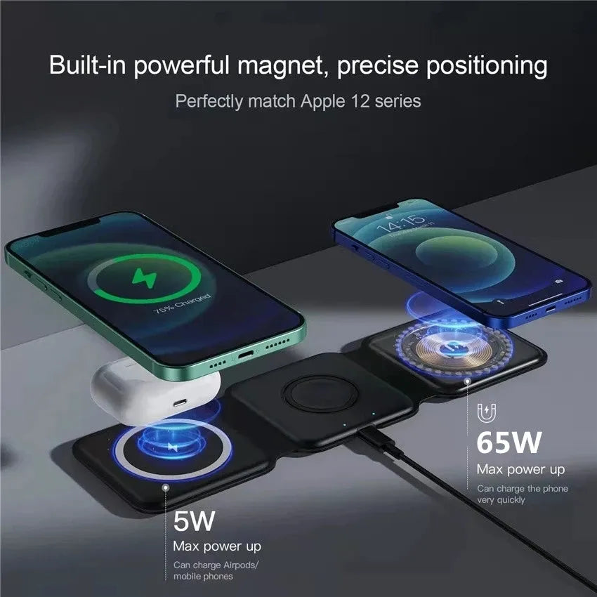 3 in 1 Magnetic Wireless Charging Station - compact and foldable